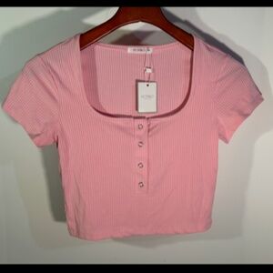 Sunro Short Sleeve Ribbed Square Neck Cropped Top Size M - NWT